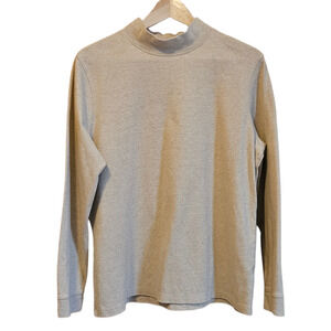 LL Bean Mock Neck Long Sleeve Shirt Cotton Top Light Brown Women’s Size XLarge